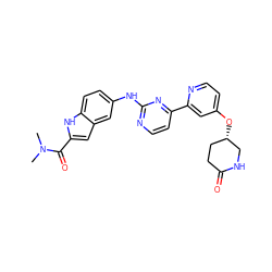 CN(C)C(=O)c1cc2cc(Nc3nccc(-c4cc(O[C@H]5CCC(=O)NC5)ccn4)n3)ccc2[nH]1 ZINC000144290687