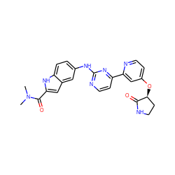 CN(C)C(=O)c1cc2cc(Nc3nccc(-c4cc(O[C@H]5CCNC5=O)ccn4)n3)ccc2[nH]1 ZINC000144290487