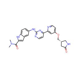 CN(C)C(=O)c1cc2cc(Nc3nccc(-c4cc(OC[C@@H]5CNC(=O)C5)ccn4)n3)ccc2[nH]1 ZINC000145333259