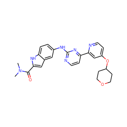 CN(C)C(=O)c1cc2cc(Nc3nccc(-c4cc(OC5CCOCC5)ccn4)n3)ccc2[nH]1 ZINC000144245542