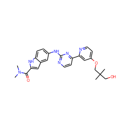 CN(C)C(=O)c1cc2cc(Nc3nccc(-c4cc(OCC(C)(C)CO)ccn4)n3)ccc2[nH]1 ZINC000145313452