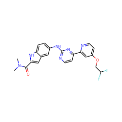 CN(C)C(=O)c1cc2cc(Nc3nccc(-c4cc(OCC(F)F)ccn4)n3)ccc2[nH]1 ZINC000144180151