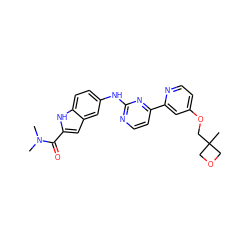 CN(C)C(=O)c1cc2cc(Nc3nccc(-c4cc(OCC5(C)COC5)ccn4)n3)ccc2[nH]1 ZINC000144291103