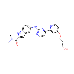 CN(C)C(=O)c1cc2cc(Nc3nccc(-c4cc(OCCCO)ccn4)n3)ccc2[nH]1 ZINC000145301421