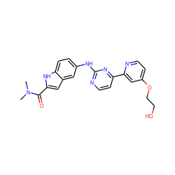 CN(C)C(=O)c1cc2cc(Nc3nccc(-c4cc(OCCO)ccn4)n3)ccc2[nH]1 ZINC000144183647