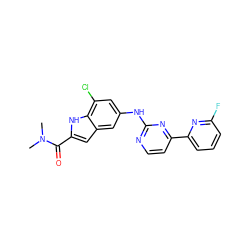 CN(C)C(=O)c1cc2cc(Nc3nccc(-c4cccc(F)n4)n3)cc(Cl)c2[nH]1 ZINC000144245162