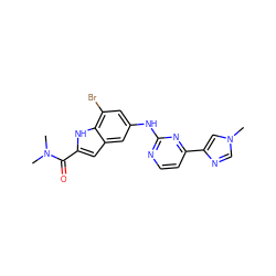 CN(C)C(=O)c1cc2cc(Nc3nccc(-c4cn(C)cn4)n3)cc(Br)c2[nH]1 ZINC000205650173