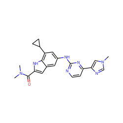 CN(C)C(=O)c1cc2cc(Nc3nccc(-c4cn(C)cn4)n3)cc(C3CC3)c2[nH]1 ZINC000205650040