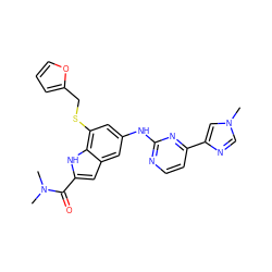 CN(C)C(=O)c1cc2cc(Nc3nccc(-c4cn(C)cn4)n3)cc(SCc3ccco3)c2[nH]1 ZINC000205650963