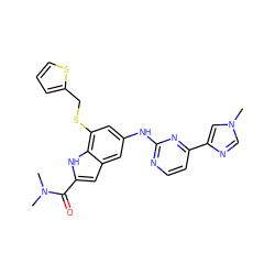 CN(C)C(=O)c1cc2cc(Nc3nccc(-c4cn(C)cn4)n3)cc(SCc3cccs3)c2[nH]1 ZINC000205650866