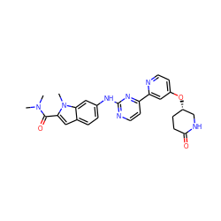 CN(C)C(=O)c1cc2ccc(Nc3nccc(-c4cc(O[C@H]5CCC(=O)NC5)ccn4)n3)cc2n1C ZINC000144296580