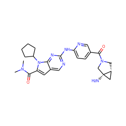 CN(C)C(=O)c1cc2cnc(Nc3ccc(C(=O)N4C[C@@H]5C[C@@]5(N)C4)cn3)nc2n1C1CCCC1 ZINC000118584950