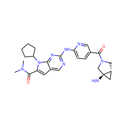 CN(C)C(=O)c1cc2cnc(Nc3ccc(C(=O)N4C[C@@H]5C[C@]5(N)C4)cn3)nc2n1C1CCCC1 ZINC000118584954