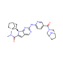 CN(C)C(=O)c1cc2cnc(Nc3ccc(C(=O)N4C[C@@H]5CC[C@H](C4)N5)cn3)nc2n1[C@@H]1C[C@H]2CC[C@@H]1C2 ZINC000118582632