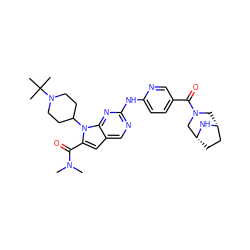 CN(C)C(=O)c1cc2cnc(Nc3ccc(C(=O)N4C[C@@H]5CC[C@H](C4)N5)cn3)nc2n1C1CCN(C(C)(C)C)CC1 ZINC000118588559