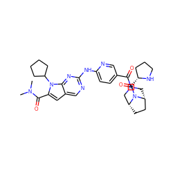 CN(C)C(=O)c1cc2cnc(Nc3ccc(C(=O)N4C[C@@H]5CC[C@H](C4)N5C(=O)[C@@H]4CCCN4)cn3)nc2n1C1CCCC1 ZINC000118597280