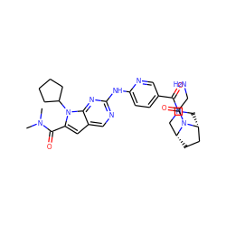 CN(C)C(=O)c1cc2cnc(Nc3ccc(C(=O)N4C[C@@H]5CC[C@H](C4)N5C(=O)CN)cn3)nc2n1C1CCCC1 ZINC000118594348