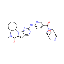 CN(C)C(=O)c1cc2cnc(Nc3ccc(C(=O)N4C[C@@H]5CNC[C@H](C4)[C@H]5O)cn3)nc2n1C1CCCCCC1 ZINC000261103625