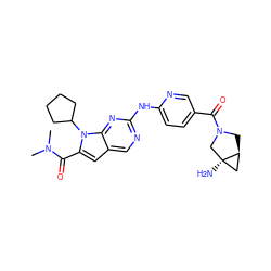 CN(C)C(=O)c1cc2cnc(Nc3ccc(C(=O)N4C[C@H]5C[C@@]5(N)C4)cn3)nc2n1C1CCCC1 ZINC000118584952