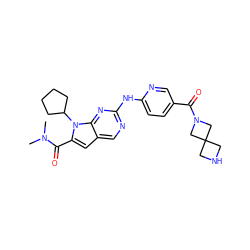 CN(C)C(=O)c1cc2cnc(Nc3ccc(C(=O)N4CC5(CNC5)C4)cn3)nc2n1C1CCCC1 ZINC000118589127