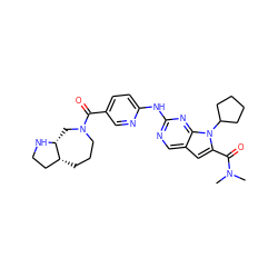 CN(C)C(=O)c1cc2cnc(Nc3ccc(C(=O)N4CCC[C@@H]5CCN[C@@H]5C4)cn3)nc2n1C1CCCC1 ZINC000118587365