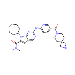 CN(C)C(=O)c1cc2cnc(Nc3ccc(C(=O)N4CCC5(CC4)CNC5)cn3)nc2n1C1CCCCCC1 ZINC000118583111