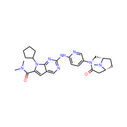 CN(C)C(=O)c1cc2cnc(Nc3ccc(N4C[C@@H]5CC[C@H](CC4=O)N5C)cn3)nc2n1C1CCCC1 ZINC000118592217