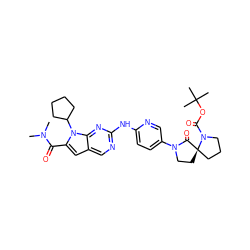 CN(C)C(=O)c1cc2cnc(Nc3ccc(N4CC[C@@]5(CCCN5C(=O)OC(C)(C)C)C4=O)cn3)nc2n1C1CCCC1 ZINC000218961977