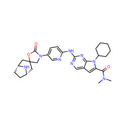 CN(C)C(=O)c1cc2cnc(Nc3ccc(N4CC5(C[C@@H]6CC[C@H](C5)N6)OC4=O)cn3)nc2n1C1CCCCC1 ZINC000204065004