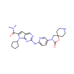 CN(C)C(=O)c1cc2cnc(Nc3ccc(N4CC5(CCNCC5)OC4=O)cn3)nc2n1C1CCCC1 ZINC000118599046