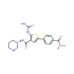 CN(C)C(=O)c1ccc(-c2cc(C(=O)N[C@H]3CCCNC3)c(NC(N)=O)s2)cc1 ZINC000042921557