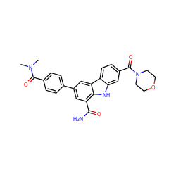 CN(C)C(=O)c1ccc(-c2cc(C(N)=O)c3[nH]c4cc(C(=O)N5CCOCC5)ccc4c3c2)cc1 ZINC000113208902