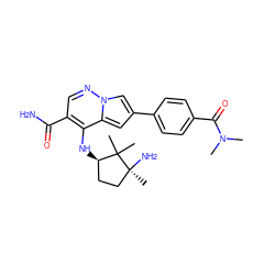 CN(C)C(=O)c1ccc(-c2cc3c(N[C@@H]4CC[C@](C)(N)C4(C)C)c(C(N)=O)cnn3c2)cc1 ZINC000169710832