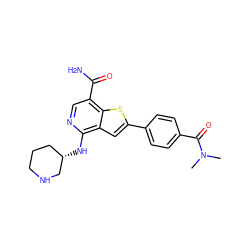 CN(C)C(=O)c1ccc(-c2cc3c(N[C@H]4CCCNC4)ncc(C(N)=O)c3s2)cc1 ZINC000064559257