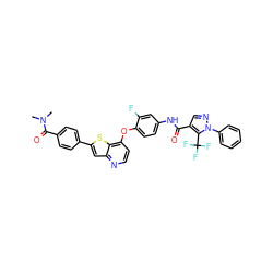 CN(C)C(=O)c1ccc(-c2cc3nccc(Oc4ccc(NC(=O)c5cnn(-c6ccccc6)c5C(F)(F)F)cc4F)c3s2)cc1 ZINC000049784010