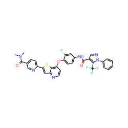 CN(C)C(=O)c1ccc(-c2cc3nccc(Oc4ccc(NC(=O)c5cnn(-c6ccccc6)c5C(F)(F)F)cc4F)c3s2)nc1 ZINC000049784693