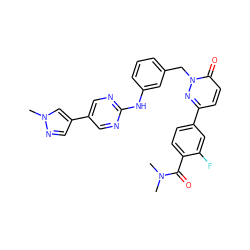 CN(C)C(=O)c1ccc(-c2ccc(=O)n(Cc3cccc(Nc4ncc(-c5cnn(C)c5)cn4)c3)n2)cc1F ZINC000653697867