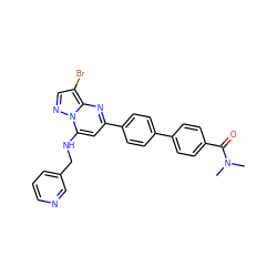 CN(C)C(=O)c1ccc(-c2ccc(-c3cc(NCc4cccnc4)n4ncc(Br)c4n3)cc2)cc1 ZINC001772631727