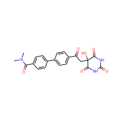 CN(C)C(=O)c1ccc(-c2ccc(C(=O)CC3(O)C(=O)NC(=O)NC3=O)cc2)cc1 ZINC000095577704