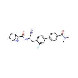 CN(C)C(=O)c1ccc(-c2ccc(C[C@@H](C#N)NC(=O)[C@H]3N[C@@H]4CC[C@H]3C4)c(F)c2)cc1 ZINC000219309939