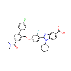 CN(C)C(=O)c1ccc(-c2ccc(Cl)cc2)c(COc2ccc(-c3nc4cc(C(=O)O)ccc4n3C3CCCCC3)c(F)c2)c1 ZINC000036350430