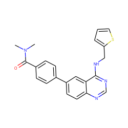 CN(C)C(=O)c1ccc(-c2ccc3ncnc(NCc4cccs4)c3c2)cc1 ZINC000004266342