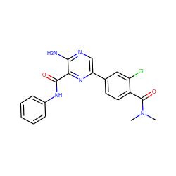 CN(C)C(=O)c1ccc(-c2cnc(N)c(C(=O)Nc3ccccc3)n2)cc1Cl ZINC000071296341