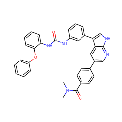 CN(C)C(=O)c1ccc(-c2cnc3[nH]cc(-c4cccc(NC(=O)Nc5ccccc5Oc5ccccc5)c4)c3c2)cc1 ZINC000043060927