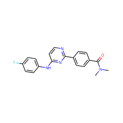 CN(C)C(=O)c1ccc(-c2nccc(Nc3ccc(F)cc3)n2)cc1 ZINC000004264501