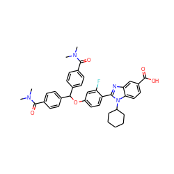 CN(C)C(=O)c1ccc(C(Oc2ccc(-c3nc4cc(C(=O)O)ccc4n3C3CCCCC3)c(F)c2)c2ccc(C(=O)N(C)C)cc2)cc1 ZINC000028572582