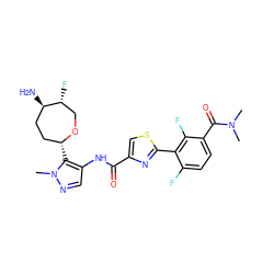 CN(C)C(=O)c1ccc(F)c(-c2nc(C(=O)Nc3cnn(C)c3[C@@H]3CC[C@@H](N)[C@H](F)CO3)cs2)c1F ZINC000221379973