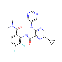 CN(C)C(=O)c1ccc(F)c(F)c1NC(=O)c1nc(C2CC2)cnc1Nc1cncnc1 ZINC000169701934