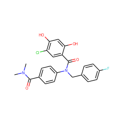 CN(C)C(=O)c1ccc(N(Cc2ccc(F)cc2)C(=O)c2cc(Cl)c(O)cc2O)cc1 ZINC000653670148