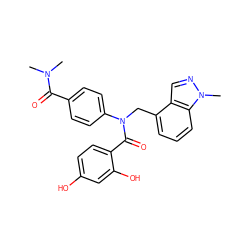 CN(C)C(=O)c1ccc(N(Cc2cccc3c2cnn3C)C(=O)c2ccc(O)cc2O)cc1 ZINC000653665393